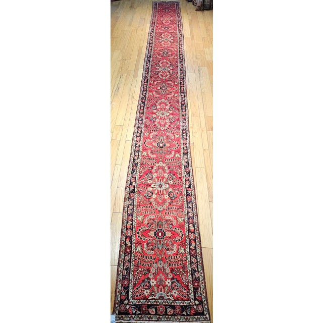 Vintage Persian Sarouk Lilian Runner Rug, Hand-Knotted Wool, Floral Design, Red & Pink, 3x25 For Sale - Image 9 of 17