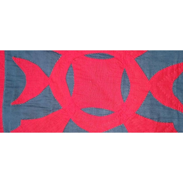 19Thc Red & Teal Applique Quilt For Sale - Image 4 of 7