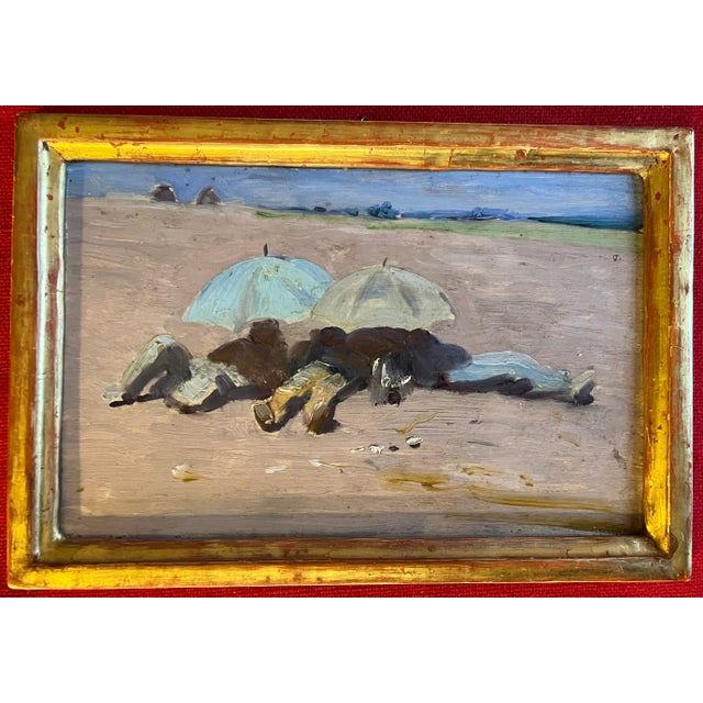 Antique Italian Impressionist Landscape Oil Paining of Resting Workers in Tuscany Circa 1900 For Sale - Image 10 of 10
