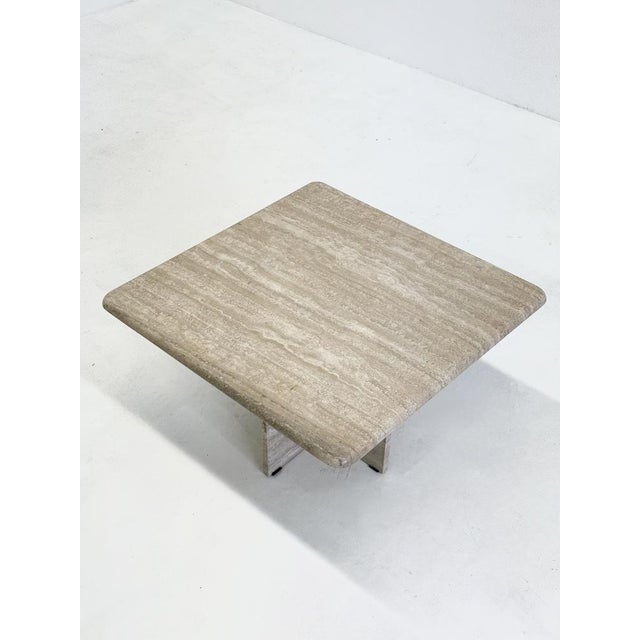 Beige Vintage Square Travertine Coffee Table, 1970s For Sale - Image 8 of 11
