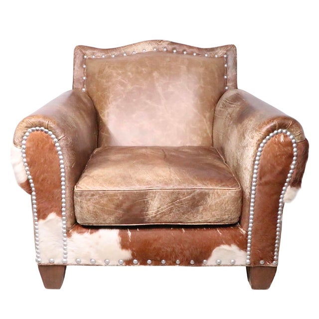 Old Hickory Furniture Co. Rustic Old Hickory Hide and Leather Club Chair and Ottoman For Sale - Image 4 of 16