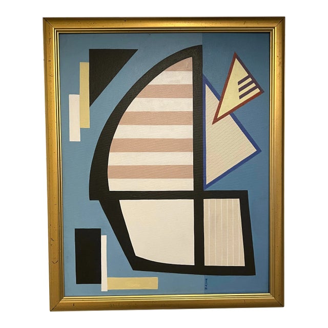 Seymour Zayon (1930-), Modern Geometric Abstract Acrylic Painting on Canvas Panel, Concrete Composition, Signed For Sale