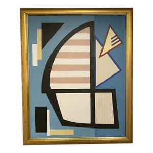Seymour Zayon (1930-), Modern Geometric Abstract Acrylic Painting on Canvas Panel, Concrete Composition, Signed