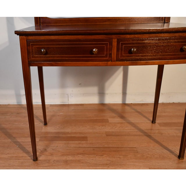 we are pleased to offer this beautiful Antique English Hepplewhite vanity ladies desk mirror and chair set, from the...