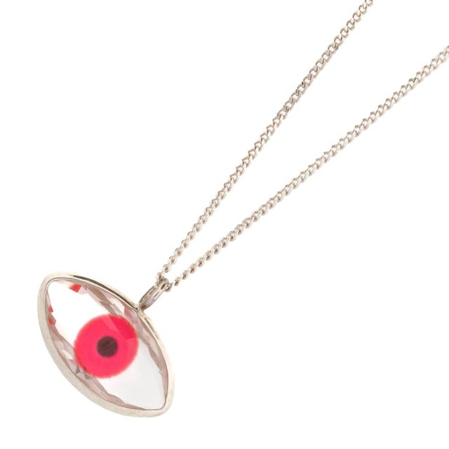 Red Evil Eye Pendant Positive Energy Sterling Silver Necklace For Sale In Miami - Image 6 of 7