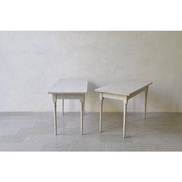 Swedish 1840s Light Gray Painted Side Tables with Distressed Finish - A Pair For Sale - Image 4 of 7