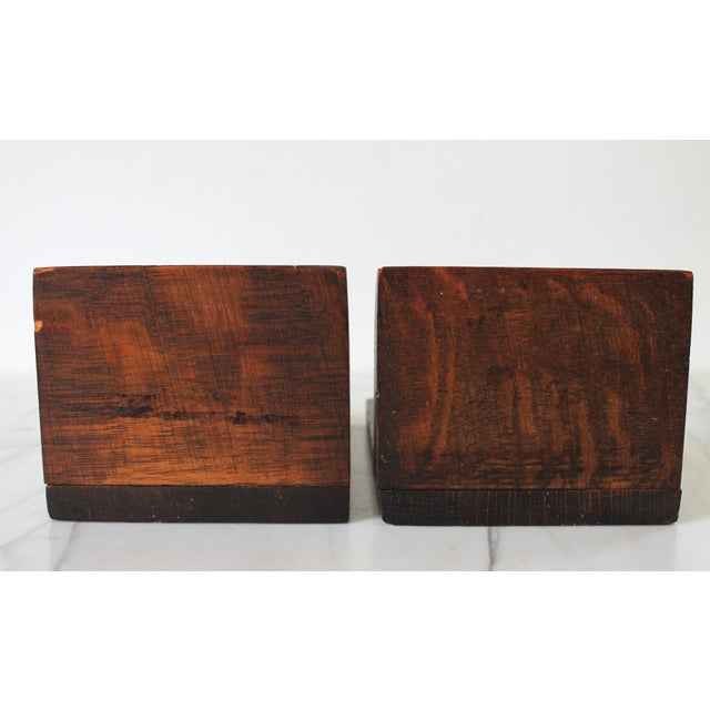 Vintage Hand Tooled Arts and Crafts Oak Wood Bookends For Sale - Image 11 of 11