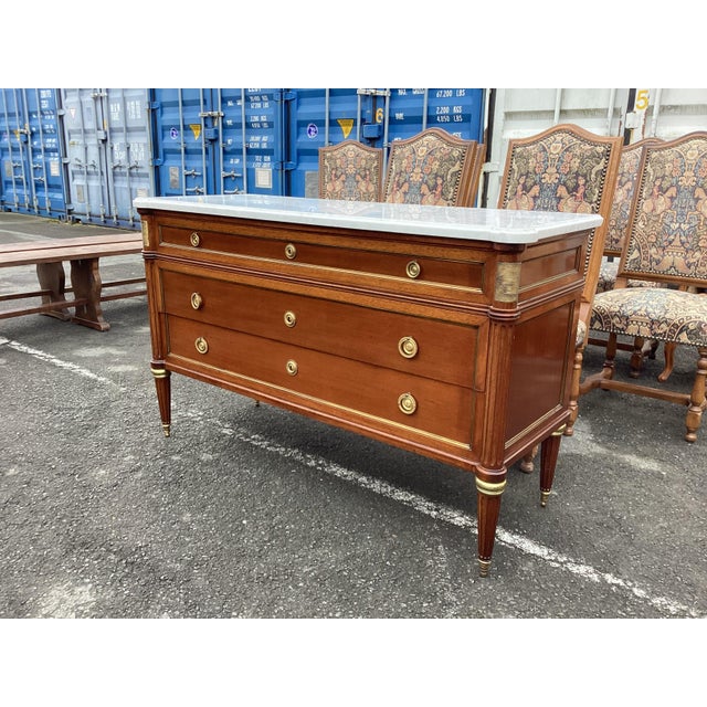 1950s French Louis XVI-Style Commode W/ Marble Top For Sale - Image 5 of 13