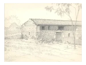 André Roland Brudieux - House In the Countryside - Original Pencil Drawing - 1960s