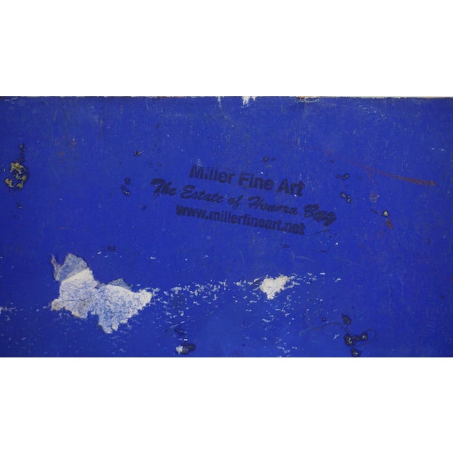 Mid Century Abstract Original Painting - Blue Calligraphy on Crimson Water by Honora Berg For Sale - Image 4 of 5