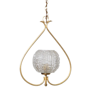1950s French Brass and Glass Pendant Light