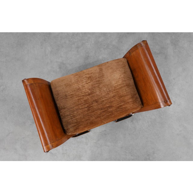 Brown Art Deco Walnut Stool with Velvet Upholstery, Italy, 1920s For Sale - Image 8 of 13