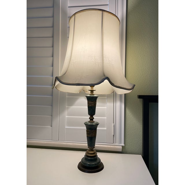 Mid 20th Century Vintage Green Malachite and Brass Table Lamp For Sale - Image 5 of 7