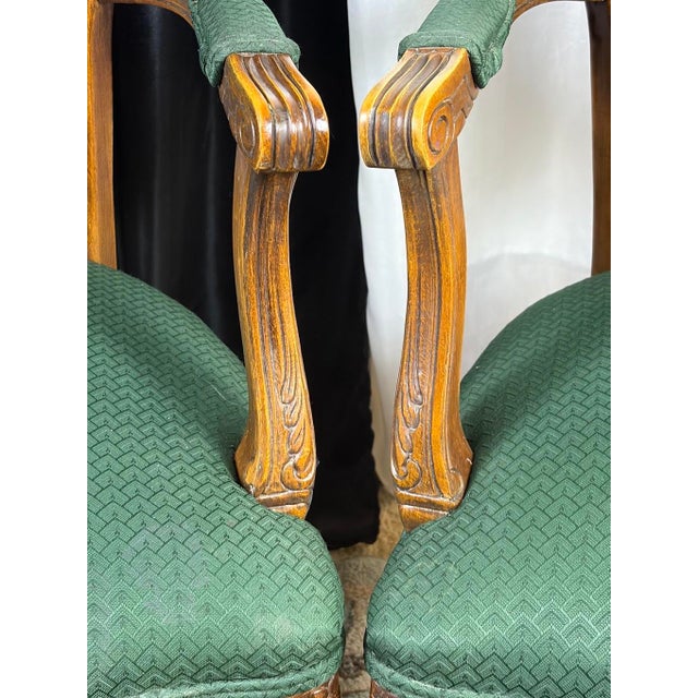The Scholar’s Alcove: Dark Academia Library Desk & Jacquard Emerald Armchairs Suite For Sale - Image 9 of 11