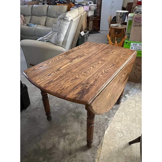 Farmhouse Antique Oak Wood Drop Leaf Dining Table For Sale - Image 3 of 10