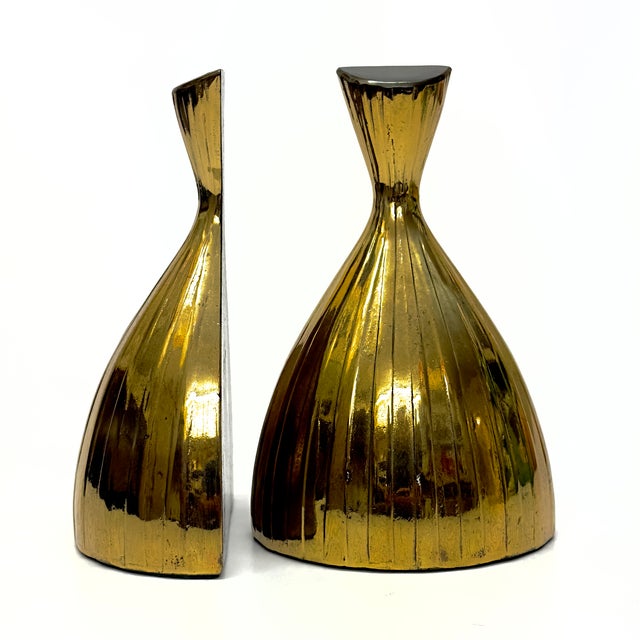 Mid 20th Century MCM Tuscan Ware Elegant Brass Bookends by Norman Blackner Design For Sale - Image 5 of 11