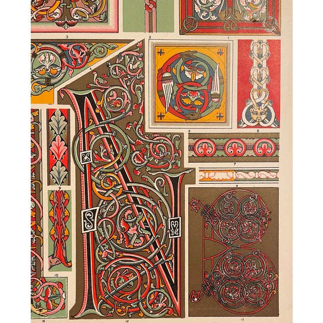"Illuminated Manuscripts No. 1" chromolithograph plate from a 1910 printing of Owen Jones (1809-1874) "Grammar of...