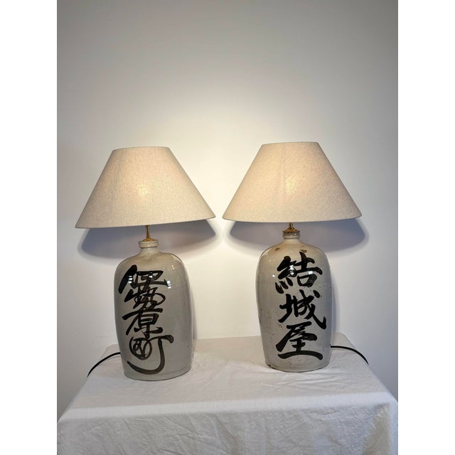 Japanese Sake Jar Lamps in Glazed Stoneware, 1920s, Set of 2 For Sale - Image 12 of 15