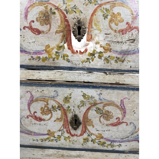 Antique Italian Hand-Painted Commode, 19th Century — Polychrome Scrolling Foliate Decoration For Sale - Image 15 of 18