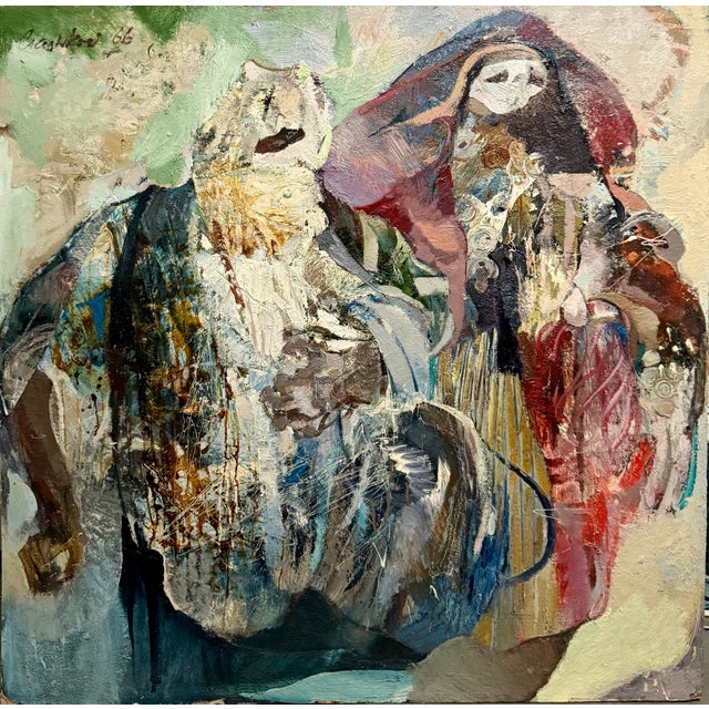 Peter Liashkov, Large Figural Abstract Oil Painting Collage LA California Artist Peter Liashkov, 1966 For Sale