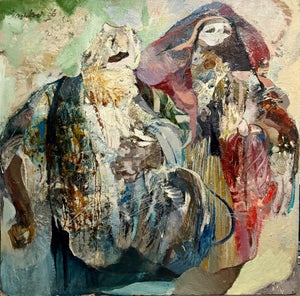 Peter Liashkov, Large Figural Abstract Oil Painting Collage LA California Artist Peter Liashkov, 1966