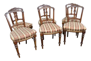 (6) Victorian Carved Walnut Dining Chairs