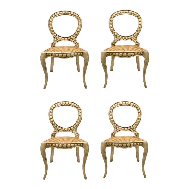 White Pendant Caned Side Chairs Set of Four For Sale
