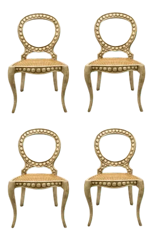 White Pendant Caned Side Chairs Set of Four