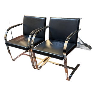 Brueton Cantilever Leather + Chrome Chairs, Pair For Sale