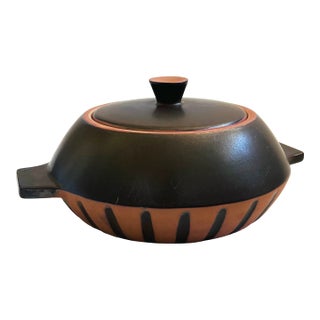 Two Toned Stoneware Lidded Serving Bowl For Sale