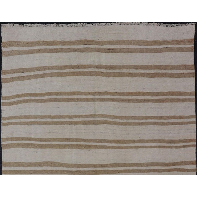 Mid 20th Century Vintage Turkish Kilim Rug With Ivory Ground and Light Brown Stripes For Sale - Image 5 of 10