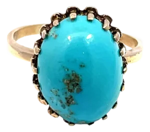 10k Yellow Gold Dome Shape Oval Turquoise Ring, Size 5