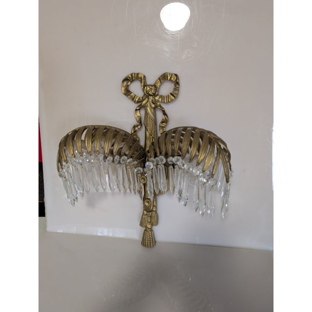 Baccarat Style Crystal Bronze Palm Tree Leaf Sconce Beautiful Ribbon at to with Tassle bottom under palm leaf Beautiful...