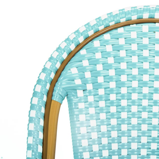 2020s Indoor-Outdoor French Bistro Stacking Side Chair in Teal & White & Light Brown - a Pair For Sale - Image 5 of 8