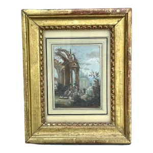 Italian 18th Century Miniature Capriccio With Ruins and Figures Attr. To Giovanni Panini.