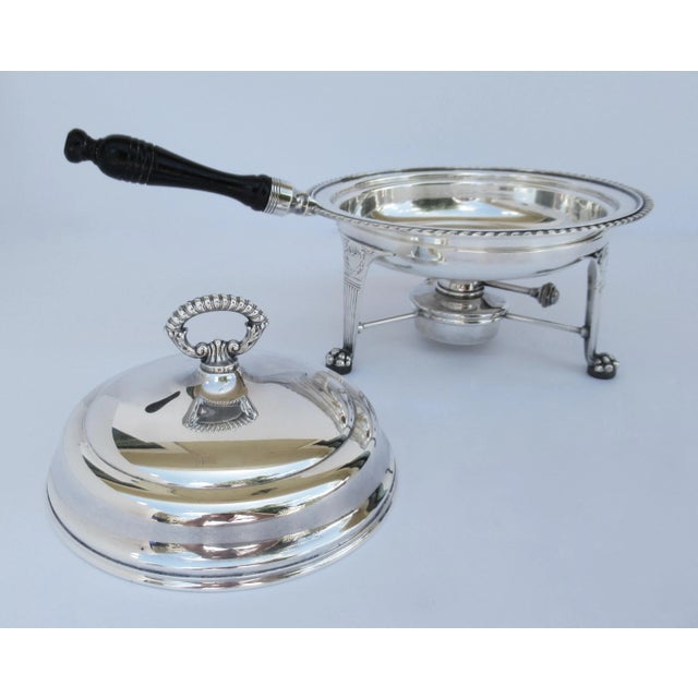 Wood C.1970's Silver-Plate Platform Covered Serving, Chapin Dish With Claw Feet, Ebony Handle & Heating Element For Sale - Image 7 of 13