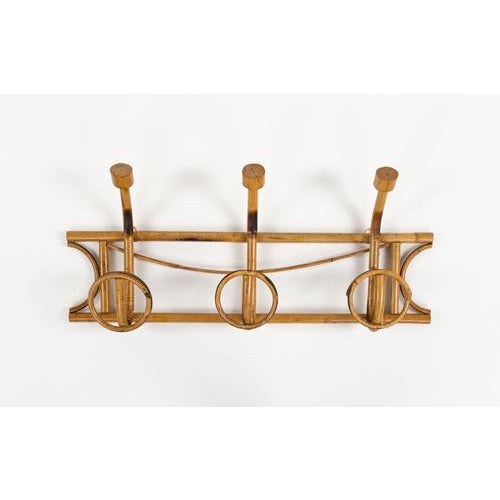 Mid-Century Wall Coat Rack in Bamboo and Rattan, Italy, 1960s For Sale - Image 4 of 14
