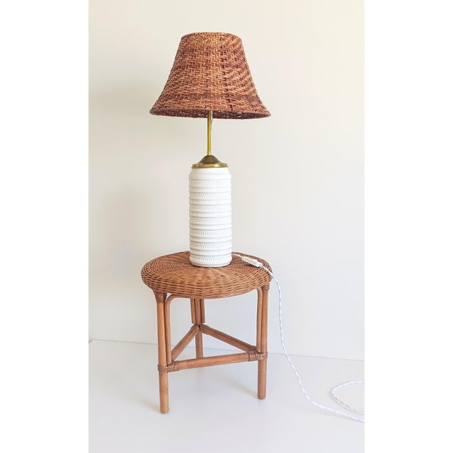 Mid-Century Modern Mid-Century Marbella Style White Ceramic, Brass and Wicker Table Lamp from Carstens Tönnieshof, 1960s For Sale - Image 3 of 15