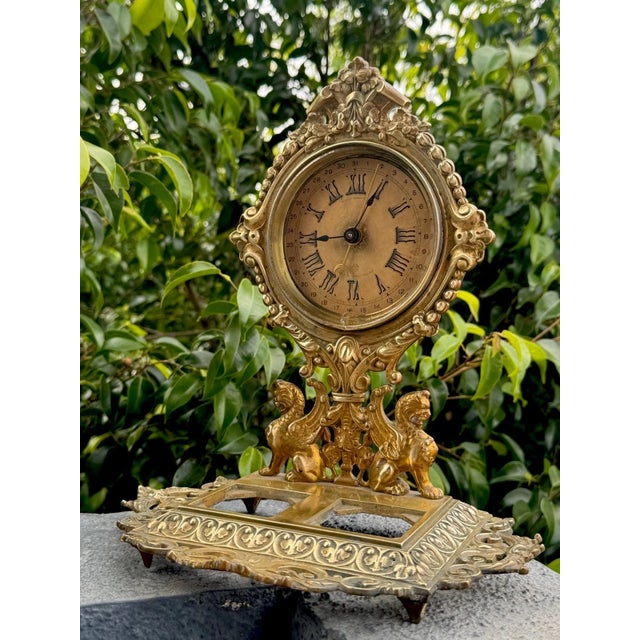 Brass Antique Ansonia “Parlor Ink No. 3” Calendar Desk Clock For Sale - Image 8 of 10