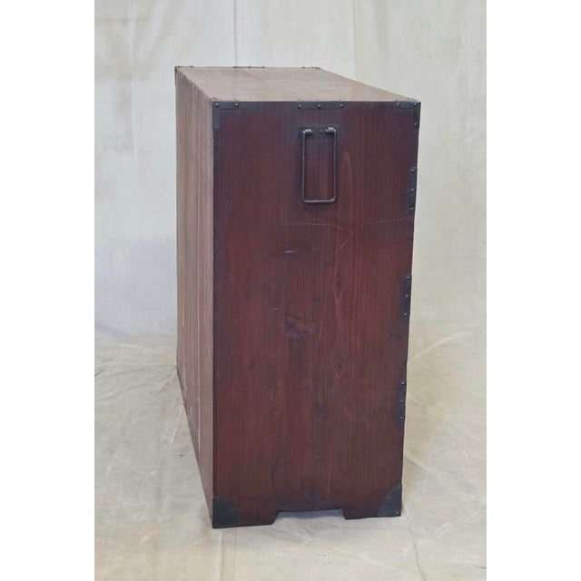 Antique Early 1900s Meiji Period Japanese Pine/Elm Tansu Chest With Iron Hardware For Sale - Image 14 of 16