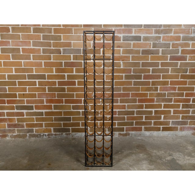 Mid 20th Century Mid Century Modern Tall and Narrow Iron Wine Rack with Leather Straps For Sale - Image 11 of 11