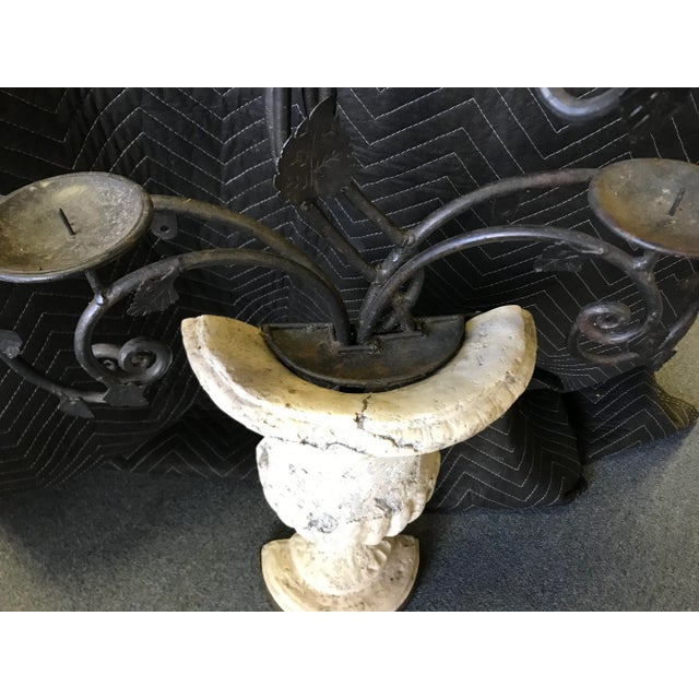 French Stone Wall Urn With Iron Candelabra For Sale - Image 3 of 13