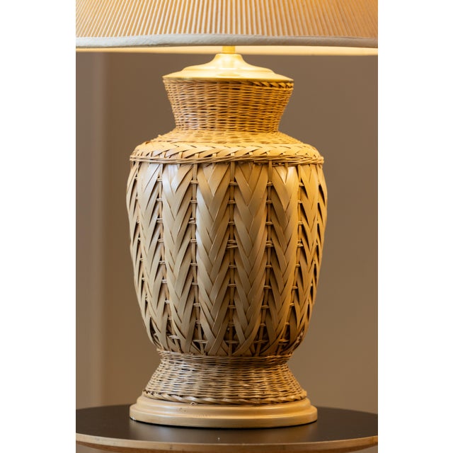 Large 1970s Bohemian Modern Woven Wicker Urn Lamps - A Pair For Sale - Image 11 of 11