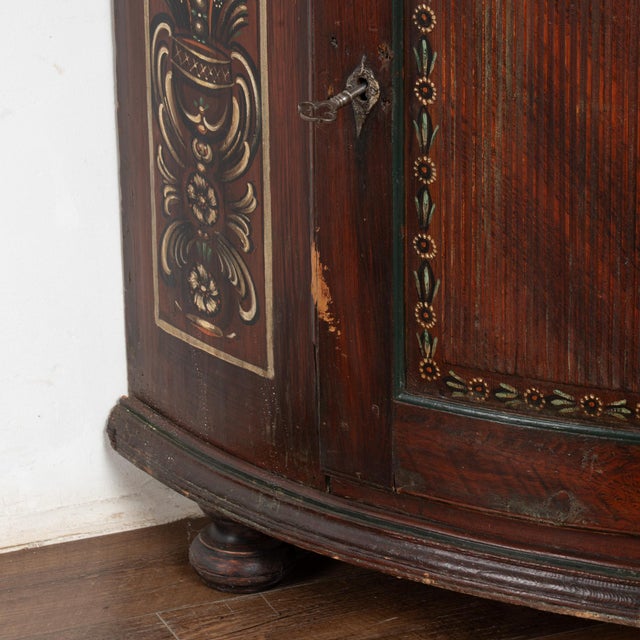 Original Brown Painted Swedish Pine Corner Cabinet Cupboard Dated 1839 For Sale - Image 10 of 12