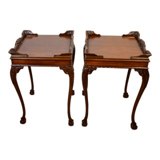 1950s Pair of Chippendale Style Mahogany Side Tables / End Tables For Sale
