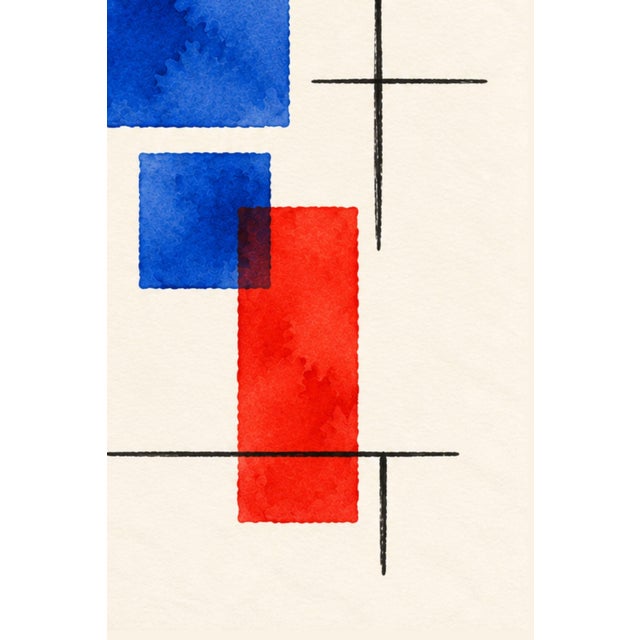 Paper Midcentury Modern Abstract Art Print – Blue, Red and Yellow Geometric Design, 20" X 30" For Sale - Image 7 of 8