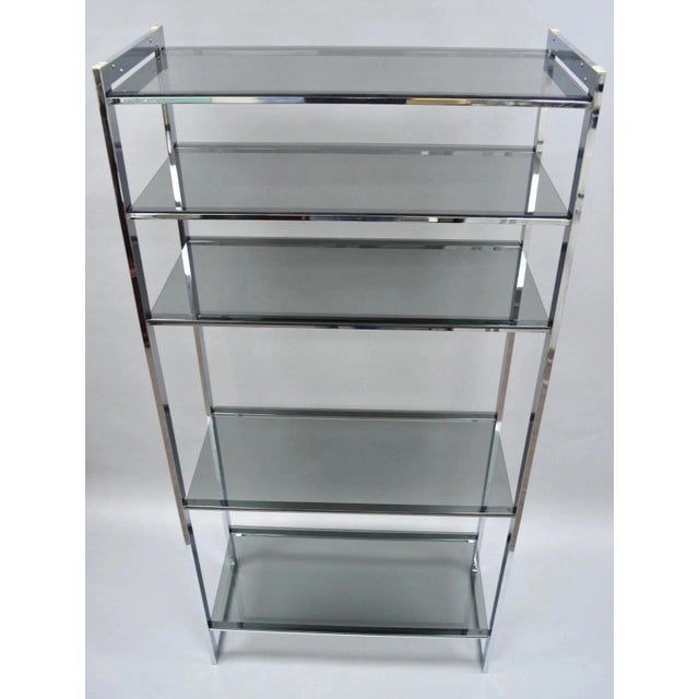 Mid Century Modern Baughman Style Chrome Smoked Glass Etagere Bookcase Shelf For Sale - Image 10 of 11