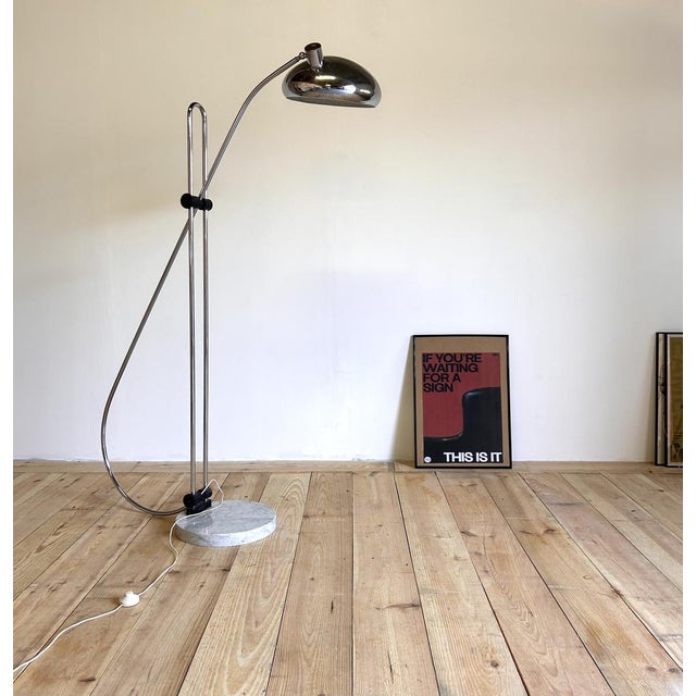 1970s Large Italian Adjustable Arc Floor Lamp in Marble and Chrome, 1970s For Sale - Image 5 of 8