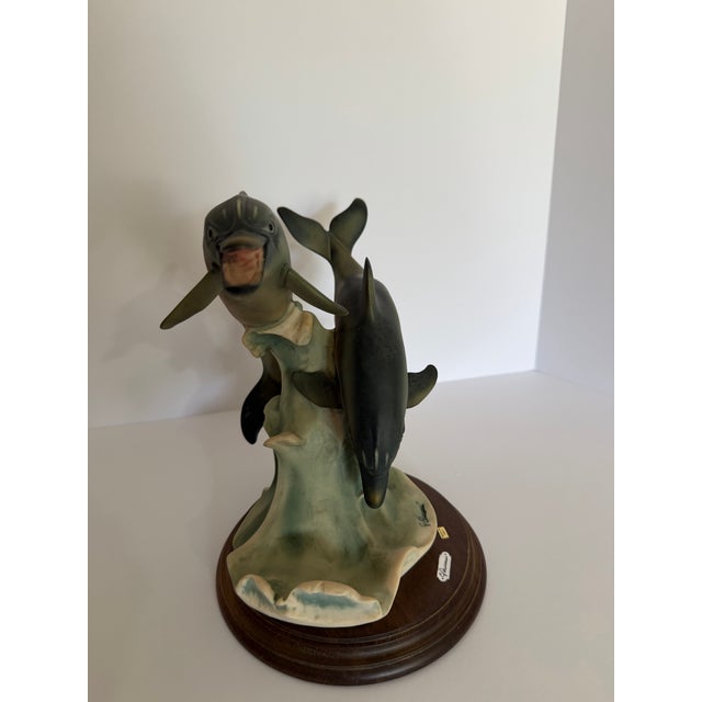 1990s Vintage Coastal Dolphin Sculpture on Wood Base For Sale - Image 5 of 8