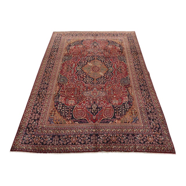 Mahvelat Rug 10′ X 13’2” Red Wool Vintage Traditional Hand-Knotted Carpet For Sale